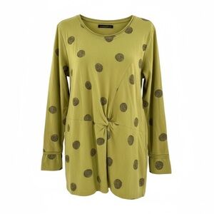 Snapdragon & Twig Olive Green Long Sleeve Dot Print Tunic Top Front Twist Knot